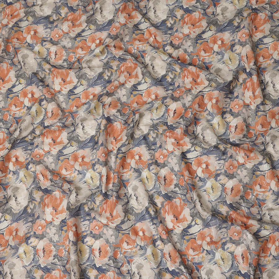 Grey Peach Floral Print Cotton Lawn Fabric 110 Cms Made In India-D27396 Regal Fabrics