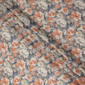 Grey Peach Floral Print Cotton Lawn Fabric 110 Cms Made In India-D27396 Regal Fabrics