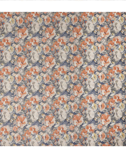 Grey Peach Floral Print Cotton Lawn Fabric 110 Cms Made In India-D27396 Regal Fabrics