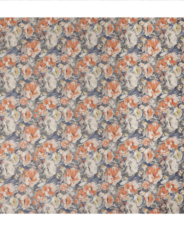 Grey Peach Floral Print Cotton Lawn Fabric 110 Cms Made In India-D27396