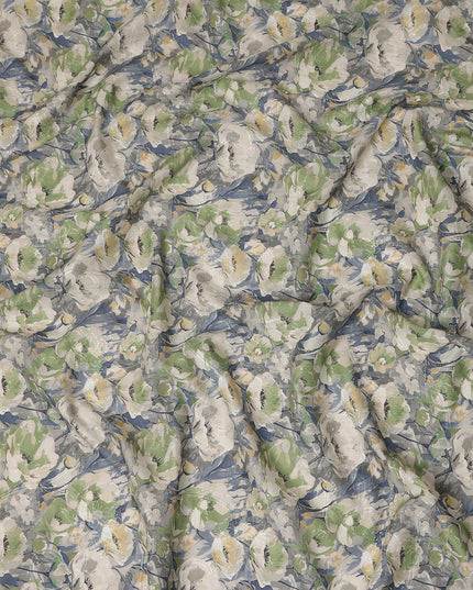 Grey Green Floral Print Cotton Lawn Fabric 110 Cms Made In India-D27402 Regal Fabrics