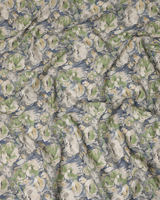 Grey Green Floral Print Cotton Lawn Fabric 110 Cms Made In India-D27402