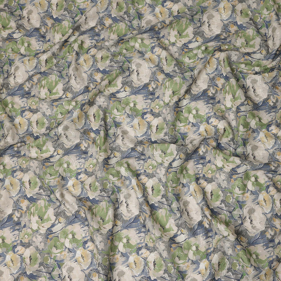 Grey Green Floral Print Cotton Lawn Fabric 110 Cms Made In India-D27402 Regal Fabrics