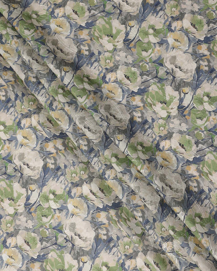 Grey Green Floral Print Cotton Lawn Fabric 110 Cms Made In India-D27402 Regal Fabrics