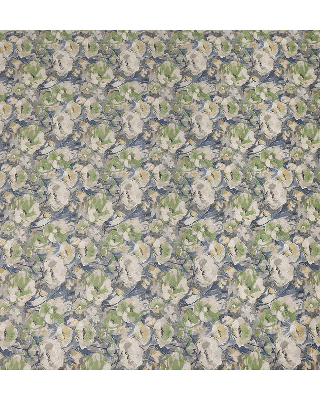 Grey Green Floral Print Cotton Lawn Fabric 110 Cms Made In India-D27402
