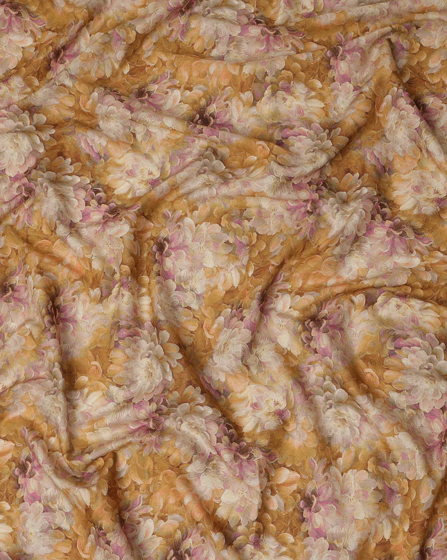 Mustard Yellow Floral Printed Cotton Lawn Fabric 110 Cms Made In India-D27408