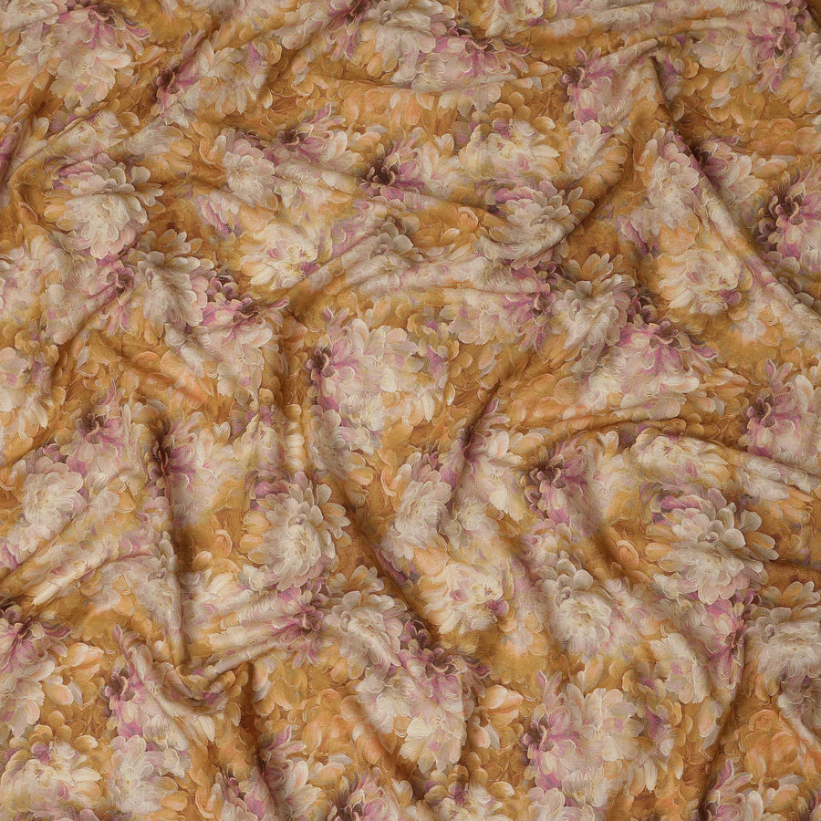 Mustard Yellow Floral Printed Cotton Lawn Fabric 110 Cms Made In India-D27408 Regal Fabrics