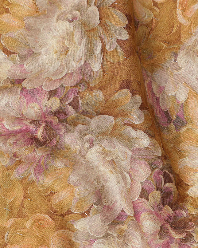 Mustard Yellow Floral Printed Cotton Lawn Fabric 110 Cms Made In India-D27408