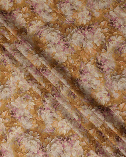 Mustard Yellow Floral Printed Cotton Lawn Fabric 110 Cms Made In India-D27408 Regal Fabrics