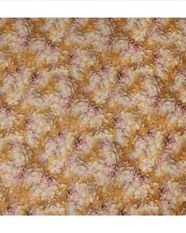 Mustard Yellow Floral Printed Cotton Lawn Fabric 110 Cms Made In India-D27408