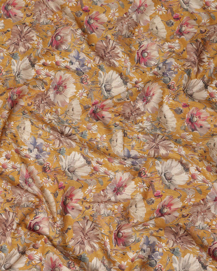 Mustard Yellow Floral Print Cotton Lawn Fabric 110 Cms Made In India-D27403 Regal Fabrics