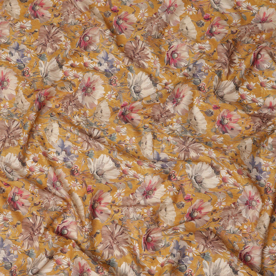 Mustard Yellow Floral Print Cotton Lawn Fabric 110 Cms Made In India-D27403 Regal Fabrics