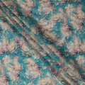 Teal Blue Floral Print Cotton Lawn Fabric 110 Cms Made In India-D27406 Regal Fabrics