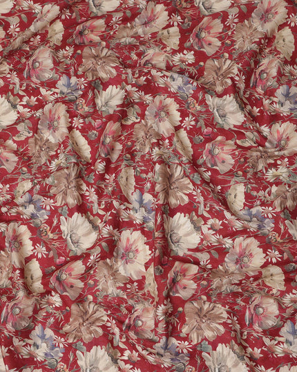 Red Floral Print Cotton Lawn Fabric 110 Cms Made In India-D27405 Regal Fabrics