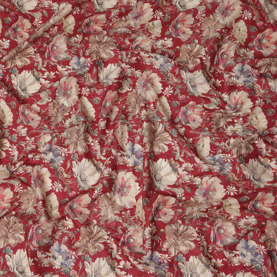 Red Floral Print Cotton Lawn Fabric 110 Cms Made In India-D27405 Regal Fabrics