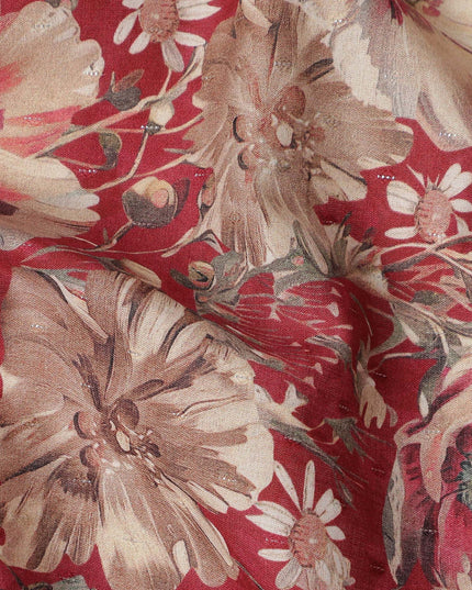 Red Floral Print Cotton Lawn Fabric 110 Cms Made In India-D27405 Regal Fabrics