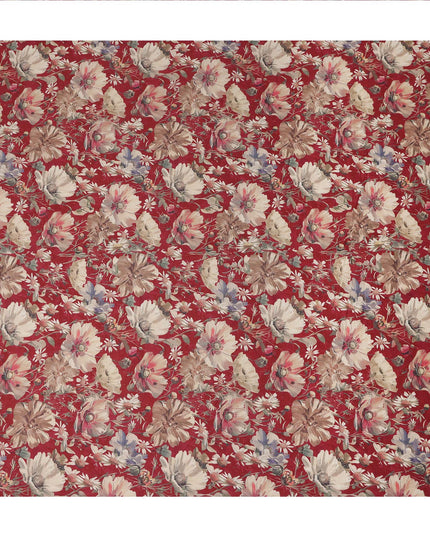 Red Floral Print Cotton Lawn Fabric 110 Cms Made In India-D27405 Regal Fabrics