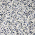 Ivory Blue Leaf Print Cotton Satin Fabric 110 Cms Made In India-D27395