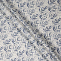 Ivory Blue Leaf Print Cotton Satin Fabric 110 Cms Made In India-D27395