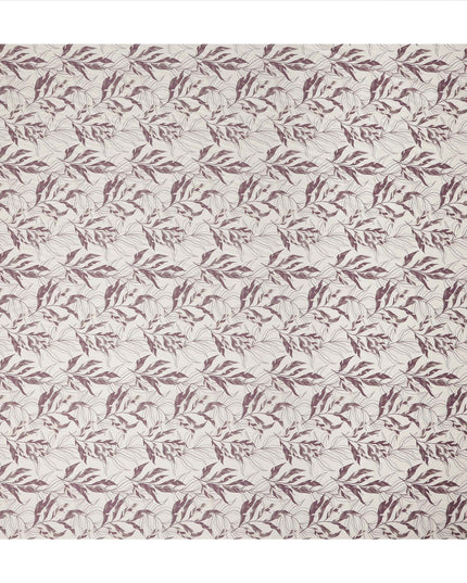 Ivory Mauve Leaf Print Cotton Satin Fabric 110 Cms Made In India-D27393 Regal Fabrics