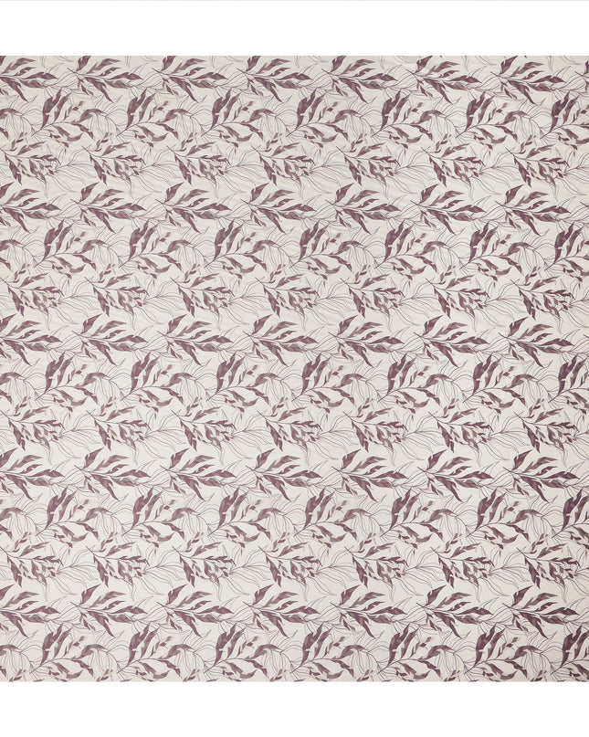 Ivory Mauve Leaf Print Cotton Satin Fabric 110 Cms Made In India-D27393