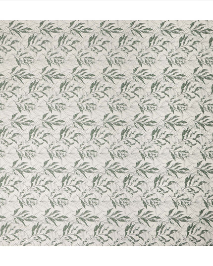 Ivory Sage Green Leaf Print Cotton Satin Fabric 110 Cms Made In India-D27394 Regal Fabrics