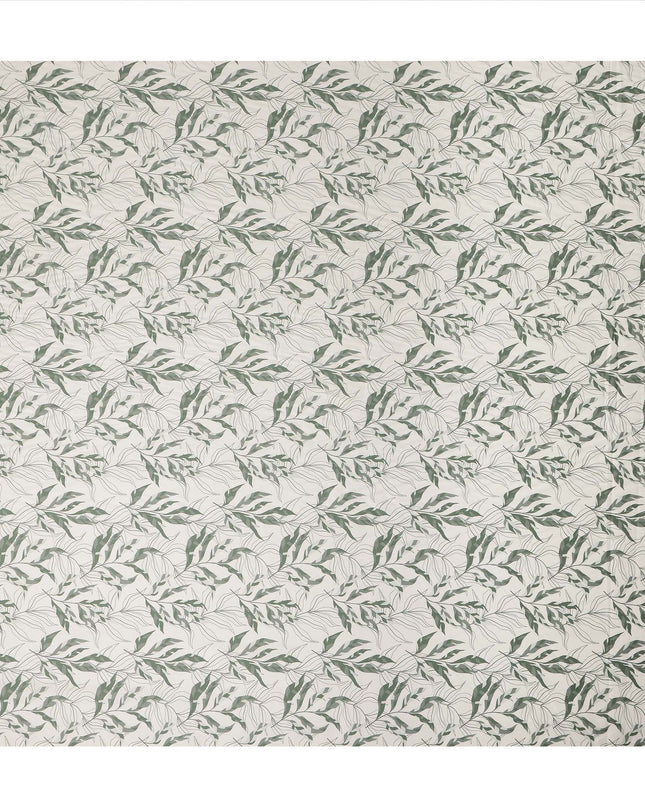 Ivory Sage Green Leaf Print Cotton Satin Fabric 110 Cms Made In India-D27394