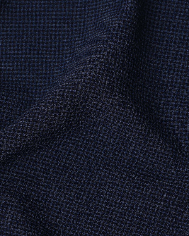 Deep Navy Micro-Check Cotton-Blended Shirting Fabric, Fine Woven Mini Check Pattern, 150 cms Width, Origin China-D26607