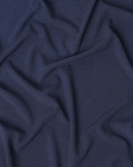 Navy Blue Micro-Check Cotton-Blended Shirting Fabric, Fine Woven Mini Check Pattern, 150 cms Width, Origin China-D26603