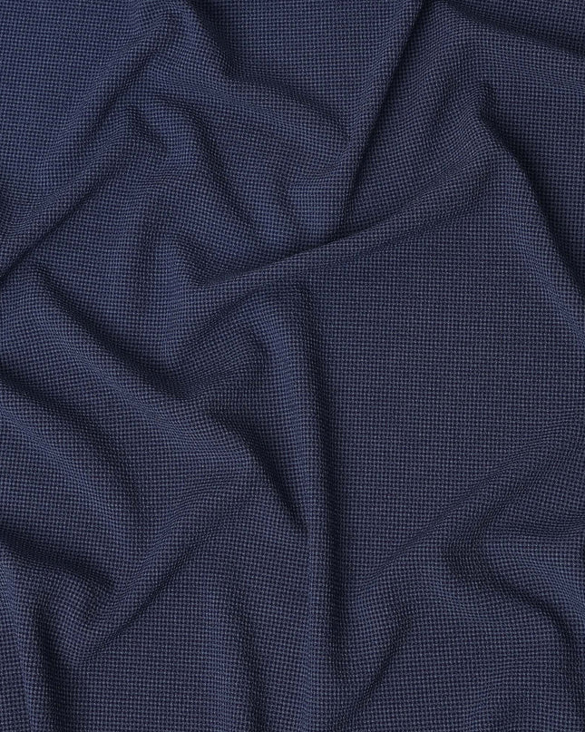 Navy Blue Micro-Check Cotton-Blended Shirting Fabric, Fine Woven Mini Check Pattern, 150 cms Width, Origin China-D26603
