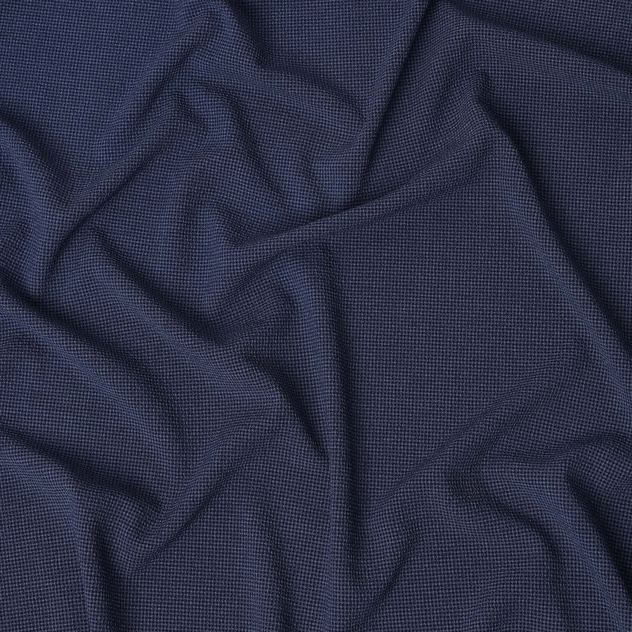 Navy Blue Micro-Check Cotton-Blended Shirting Fabric, Fine Woven Mini Check Pattern, 150 cms Width, Origin China-D26603