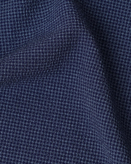 Navy Blue Micro-Check Cotton-Blended Shirting Fabric, Fine Woven Mini Check Pattern, 150 cms Width, Origin China-D26603