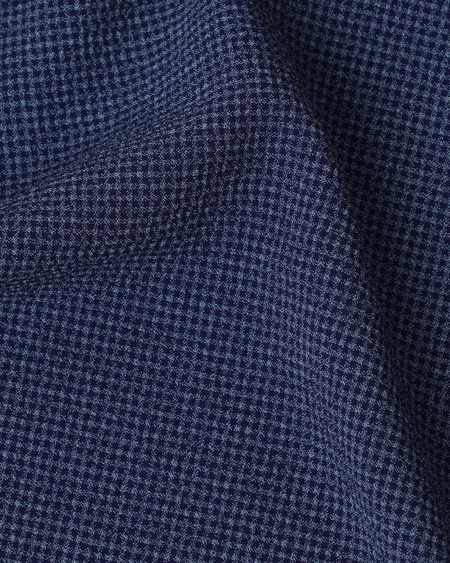 Navy Blue Micro-Check Cotton-Blended Shirting Fabric, Fine Woven Mini Check Pattern, 150 cms Width, Origin China-D26603