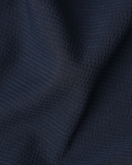 Navy Blue Textured Check Cotton-Blended Shirting Fabric, Subtle Woven Check Pattern, 150 cms Width, Origin China-D26602