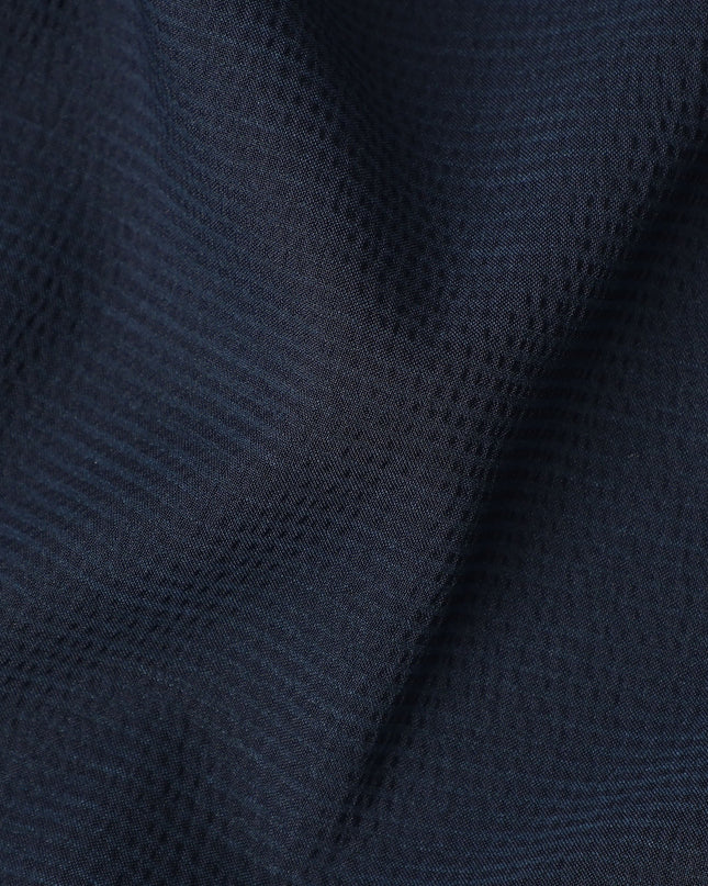 Navy Blue Textured Check Cotton-Blended Shirting Fabric, Subtle Woven Check Pattern, 150 cms Width, Origin China-D26602