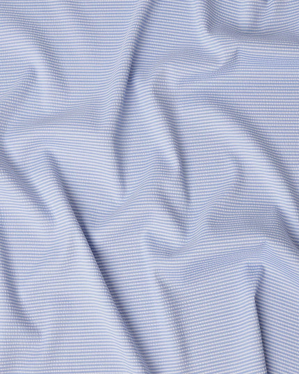 Light Blue & White Micro-Striped Cotton-Blended Shirting Fabric, Fine Horizontal Mini Stripe Design, 150 cms Width, Origin China-D26604