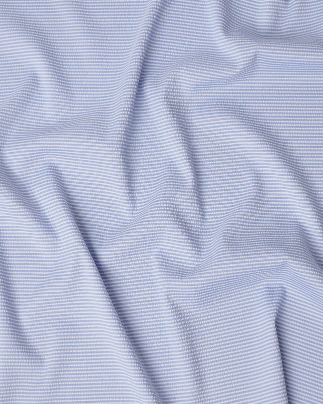 Light Blue & White Micro-Striped Cotton-Blended Shirting Fabric, Fine Horizontal Mini Stripe Design, 150 cms Width, Origin China-D26604