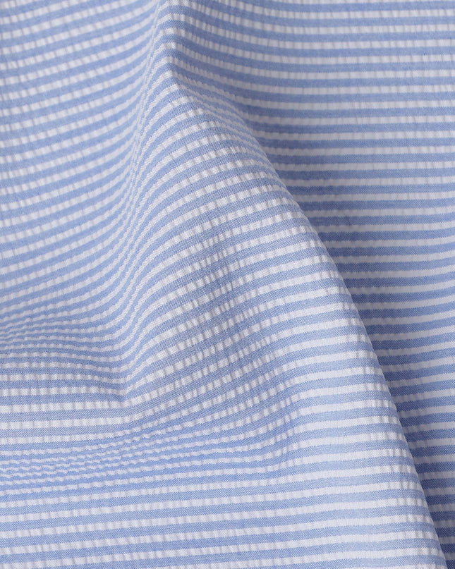 Light Blue & White Micro-Striped Cotton-Blended Shirting Fabric, Fine Horizontal Mini Stripe Design, 150 cms Width, Origin China-D26604