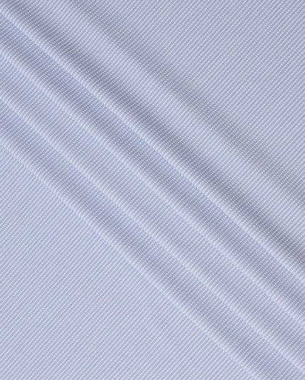 Light Blue & White Micro-Striped Cotton-Blended Shirting Fabric, Fine Horizontal Mini Stripe Design, 150 cms Width, Origin China-D26604