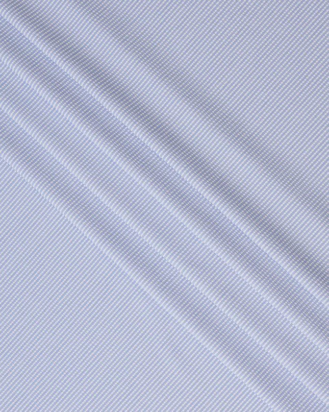 Light Blue & White Micro-Striped Cotton-Blended Shirting Fabric, Fine Horizontal Mini Stripe Design, 150 cms Width, Origin China-D26604