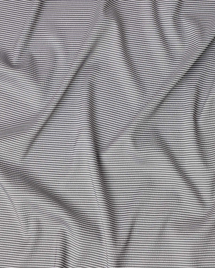 Grey & White Micro-Striped Cotton-Blended Shirting Fabric, Fine Horizontal Mini Stripe Design, 150 cms Width, Origin China-D26600