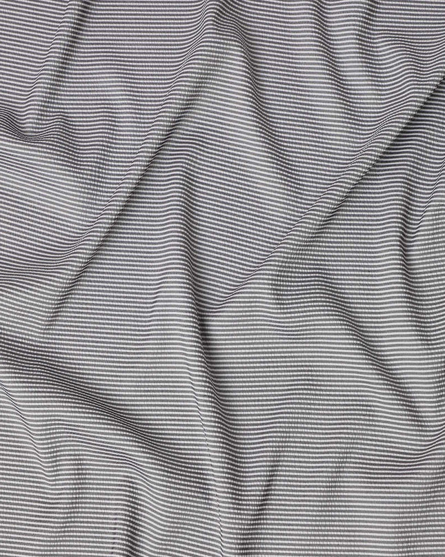 Grey & White Micro-Striped Cotton-Blended Shirting Fabric, Fine Horizontal Mini Stripe Design, 150 cms Width, Origin China-D26600