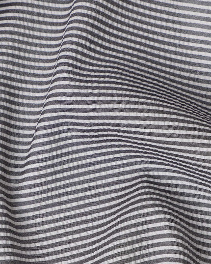 Grey & White Micro-Striped Cotton-Blended Shirting Fabric, Fine Horizontal Mini Stripe Design, 150 cms Width, Origin China-D26600