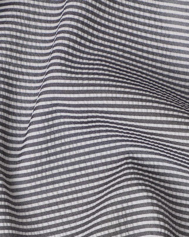 Grey & White Micro-Striped Cotton-Blended Shirting Fabric, Fine Horizontal Mini Stripe Design, 150 cms Width, Origin China-D26600