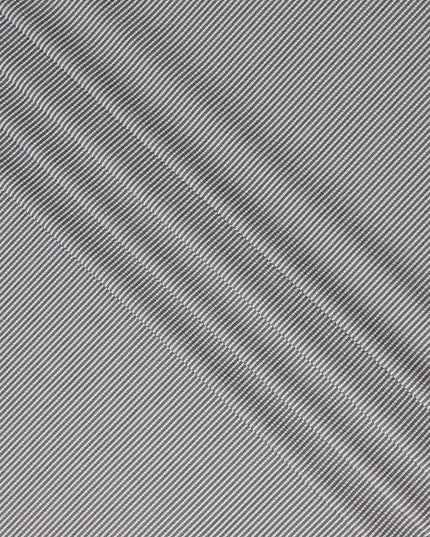 Grey & White Micro-Striped Cotton-Blended Shirting Fabric, Fine Horizontal Mini Stripe Design, 150 cms Width, Origin China-D26600