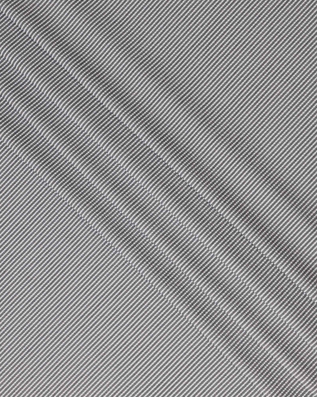 Grey & White Micro-Striped Cotton-Blended Shirting Fabric, Fine Horizontal Mini Stripe Design, 150 cms Width, Origin China-D26600