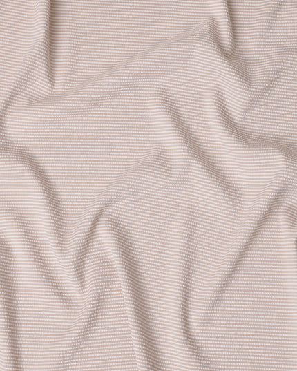 Beige & White Micro-Striped Cotton-Blended Shirting Fabric, Fine Horizontal Mini Stripe Pattern, 150 cms Width, Origin China-D26609