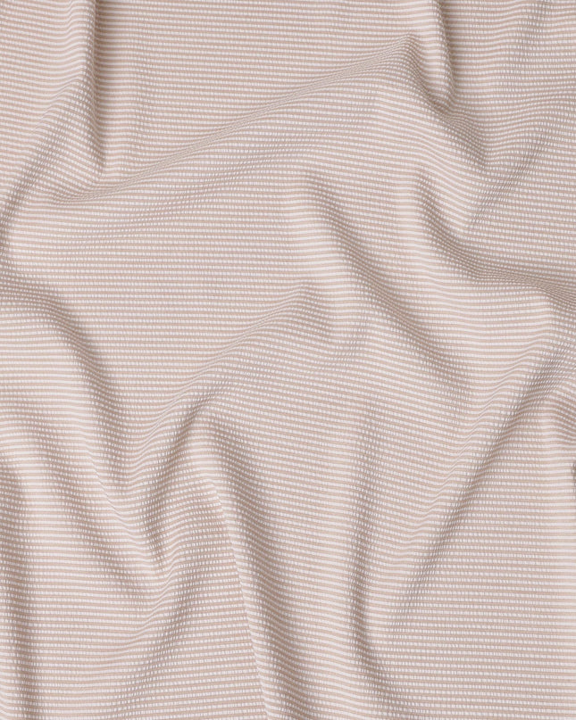 Beige & White Micro-Striped Cotton-Blended Shirting Fabric, Fine Horizontal Mini Stripe Pattern, 150 cms Width, Origin China-D26609