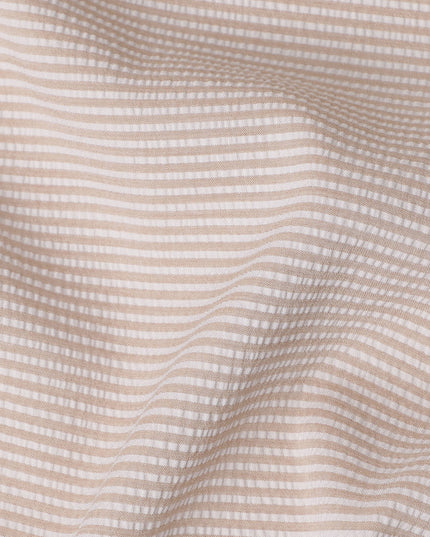 Beige & White Micro-Striped Cotton-Blended Shirting Fabric, Fine Horizontal Mini Stripe Pattern, 150 cms Width, Origin China-D26609