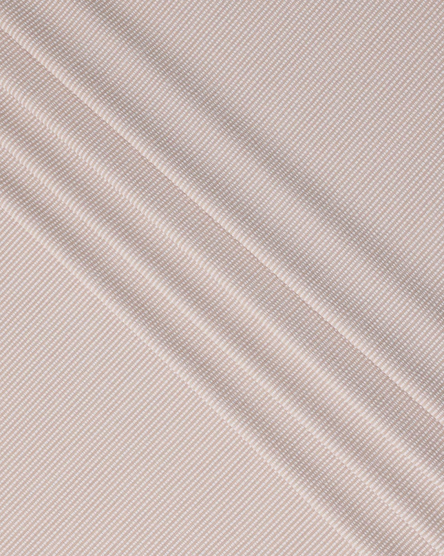 Beige & White Micro-Striped Cotton-Blended Shirting Fabric, Fine Horizontal Mini Stripe Pattern, 150 cms Width, Origin China-D26609